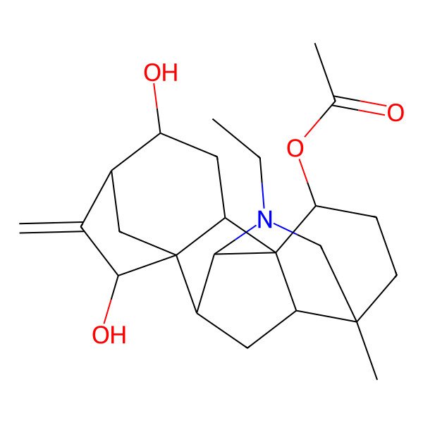2D Structure of [(1R,2R,4S,5R,7R,8R,9R,10R,13R,16S,17R)-11-ethyl-4,7-dihydroxy-13-methyl-6-methylidene-11-azahexacyclo[7.7.2.15,8.01,10.02,8.013,17]nonadecan-16-yl] acetate