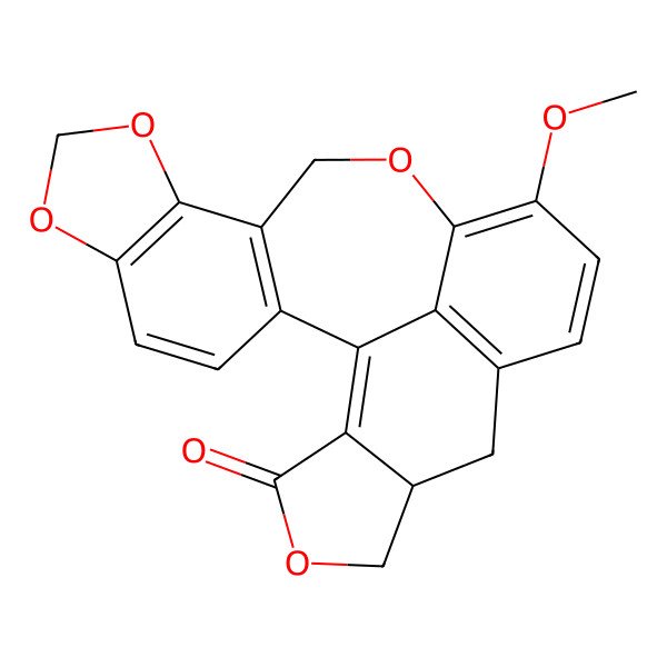 2D Structure of 14-Methoxy-6,8,12,21-tetraoxahexacyclo[11.10.1.02,10.05,9.017,24.019,23]tetracosa-1(23),2(10),3,5(9),13,15,17(24)-heptaen-22-one