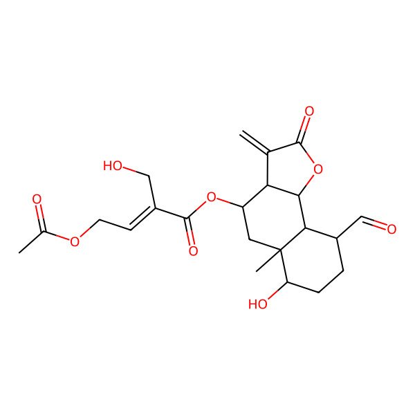 2D Structure of (9-formyl-6-hydroxy-5a-methyl-3-methylidene-2-oxo-4,5,6,7,8,9,9a,9b-octahydro-3aH-benzo[g][1]benzofuran-4-yl) 4-acetyloxy-2-(hydroxymethyl)but-2-enoate