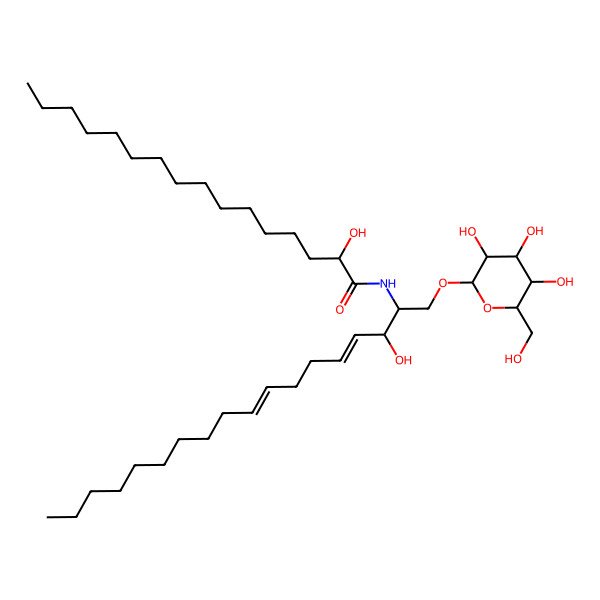 2D Structure of (2R)-2-hydroxy-N-[(2S,3S,4E,8E)-3-hydroxy-1-[(2R,3R,4S,5S,6R)-3,4,5-trihydroxy-6-(hydroxymethyl)oxan-2-yl]oxyoctadeca-4,8-dien-2-yl]hexadecanamide