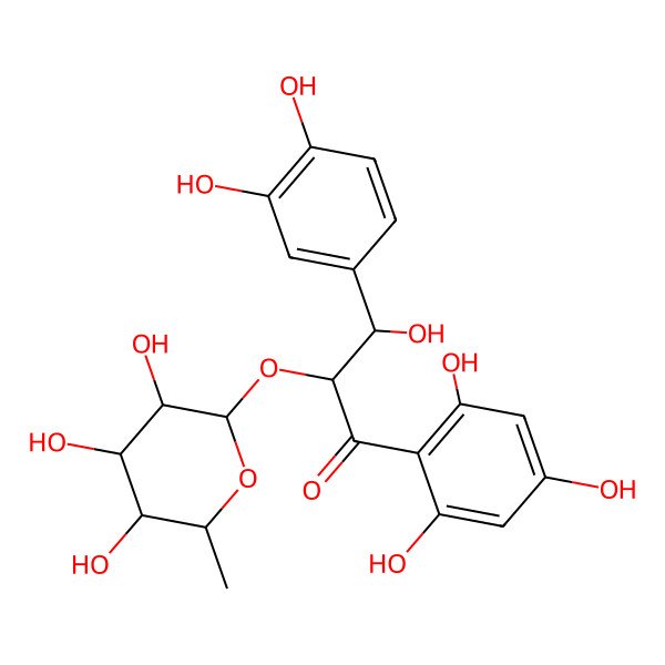 2D Structure of (2S,3R)-3-(3,4-dihydroxyphenyl)-3-hydroxy-2-[(2S,3R,4R,5R,6S)-3,4,5-trihydroxy-6-methyloxan-2-yl]oxy-1-(2,4,6-trihydroxyphenyl)propan-1-one