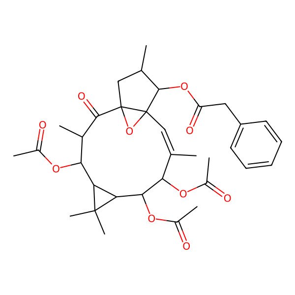 2D Structure of [(1R,3R,4R,5R,7S,8S,9R,10E,12S,13S,14S)-4,8,9-triacetyloxy-3,6,6,10,14-pentamethyl-2-oxo-16-oxatetracyclo[10.3.1.01,12.05,7]hexadec-10-en-13-yl] 2-phenylacetate