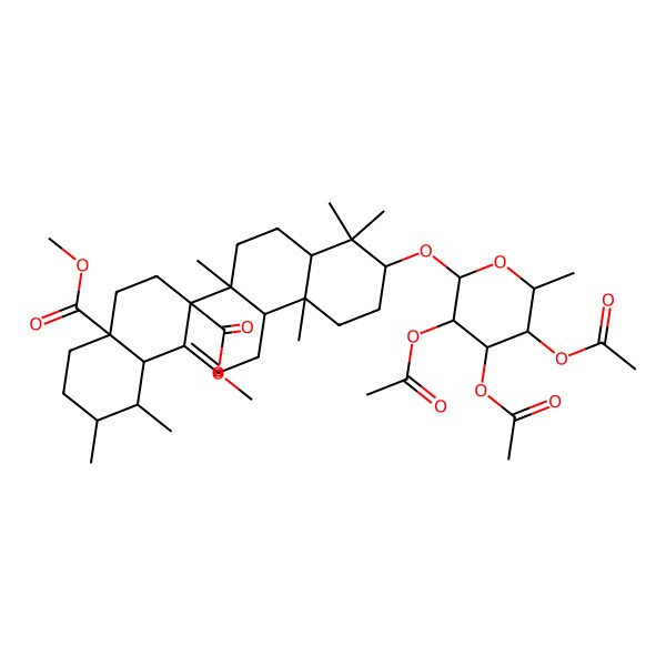 2D Structure of dimethyl 1,2,6b,9,9,12a-hexamethyl-10-(3,4,5-triacetyloxy-6-methyloxan-2-yl)oxy-2,3,4,5,6,6a,7,8,8a,10,11,12,13,14b-tetradecahydro-1H-picene-4a,6a-dicarboxylate