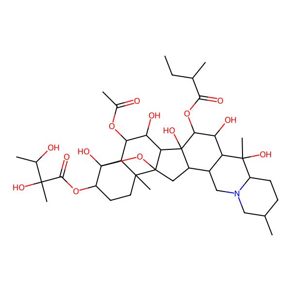 2D Structure of [17-Acetyloxy-10,12,14,16,23-pentahydroxy-6,10,19-trimethyl-13-(2-methylbutanoyloxy)-24-oxa-4-azaheptacyclo[12.12.0.02,11.04,9.015,25.018,23.019,25]hexacosan-22-yl] 2,3-dihydroxy-2-methylbutanoate