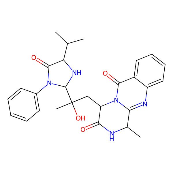 2D Structure of 4-[2-hydroxy-2-(5-oxo-1-phenyl-4-propan-2-ylimidazolidin-2-yl)propyl]-1-methyl-2,4-dihydro-1H-pyrazino[2,1-b]quinazoline-3,6-dione