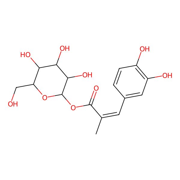 2D Structure of [(2S,3R,4S,5S,6R)-3,4,5-trihydroxy-6-(hydroxymethyl)oxan-2-yl] (E)-3-(3,4-dihydroxyphenyl)-2-methylprop-2-enoate