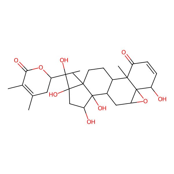 2D Structure of (1S,2R,6S,7R,9R,11R,12R,13S,15S,16S)-15-[(1R)-1-[(2R)-4,5-dimethyl-6-oxo-2,3-dihydropyran-2-yl]-1-hydroxyethyl]-6,12,13,15-tetrahydroxy-2,16-dimethyl-8-oxapentacyclo[9.7.0.02,7.07,9.012,16]octadec-4-en-3-one