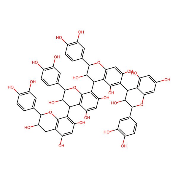 2D Structure of (2R,3R,4S)-2-(3,4-dihydroxyphenyl)-8-[(2R,3R,4R)-2-(3,4-dihydroxyphenyl)-6-[(2R,3S,4R)-2-(3,4-dihydroxyphenyl)-3,5,7-trihydroxy-3,4-dihydro-2H-chromen-4-yl]-3,5,7-trihydroxy-3,4-dihydro-2H-chromen-4-yl]-4-[(2R,3R)-2-(3,4-dihydroxyphenyl)-3,5,7-trihydroxy-3,4-dihydro-2H-chromen-8-yl]-3,4-dihydro-2H-chromene-3,5,7-triol