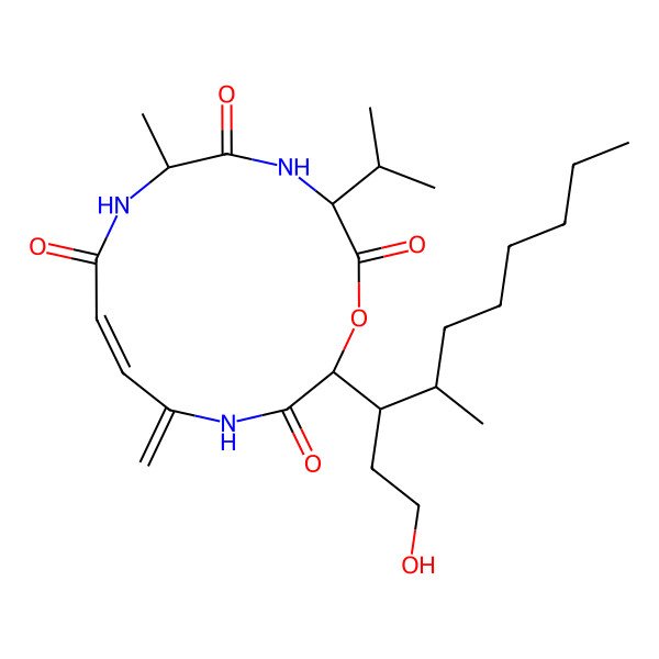 2D Structure of (3R,6R,9E,14S)-14-[(3R,4S)-1-hydroxy-4-methyldecan-3-yl]-6-methyl-11-methylidene-3-propan-2-yl-1-oxa-4,7,12-triazacyclotetradec-9-ene-2,5,8,13-tetrone
