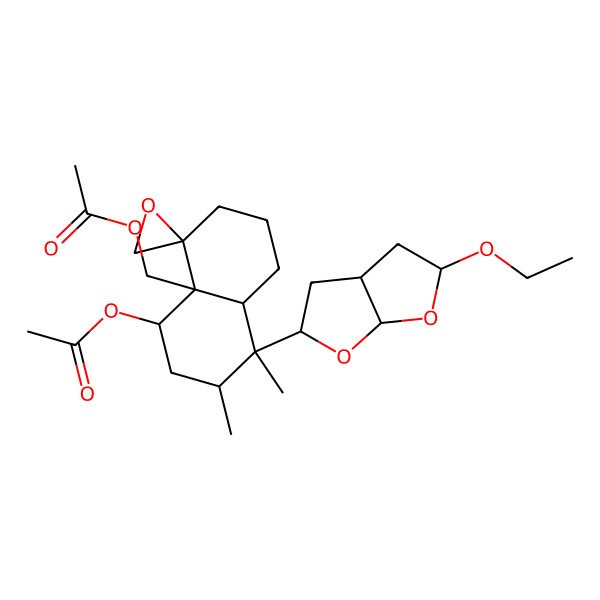 2D Structure of [(4R,4aR,5S,7R,8S,8aR)-8-[(2S,3aS,5R,6aR)-5-ethoxy-2,3,3a,4,5,6a-hexahydrofuro[2,3-b]furan-2-yl]-5-acetyloxy-7,8-dimethylspiro[2,3,5,6,7,8a-hexahydro-1H-naphthalene-4,2'-oxirane]-4a-yl]methyl acetate