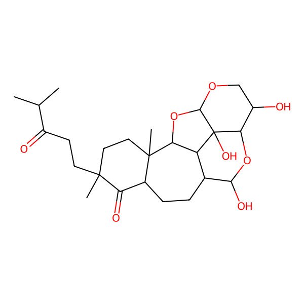 2D Structure of (1S,2R,5S,7S,10S,11S,13S,14R,17S,18S,19R)-11,14,18-trihydroxy-2,5-dimethyl-5-(4-methyl-3-oxopentyl)-12,16,20-trioxapentacyclo[15.2.1.02,7.010,19.013,18]icosan-6-one