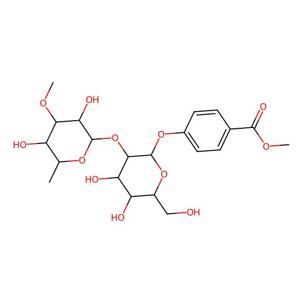 2D Structure of methyl 4-[(2S,3R,4R,5S,6R)-3-[(2S,3R,4R,5S,6S)-3,5-dihydroxy-4-methoxy-6-methyloxan-2-yl]oxy-4,5-dihydroxy-6-(hydroxymethyl)oxan-2-yl]oxybenzoate