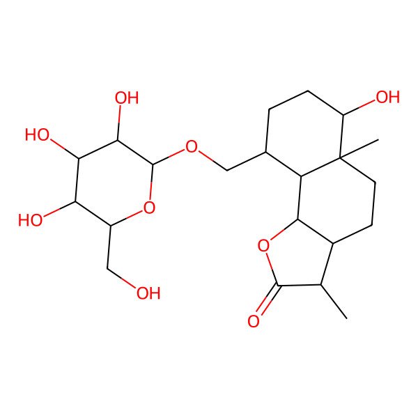 2D Structure of 6-Hydroxy-3,5a-dimethyl-9-[[3,4,5-trihydroxy-6-(hydroxymethyl)oxan-2-yl]oxymethyl]-3,3a,4,5,6,7,8,9,9a,9b-decahydrobenzo[g][1]benzofuran-2-one