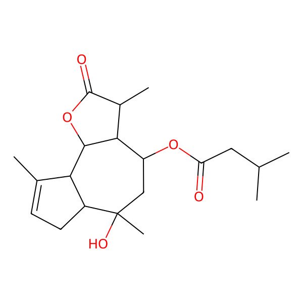 2D Structure of (6-Hydroxy-3,6,9-trimethyl-2-oxo-3,3a,4,5,6a,7,9a,9b-octahydroazuleno[4,5-b]furan-4-yl) 3-methylbutanoate