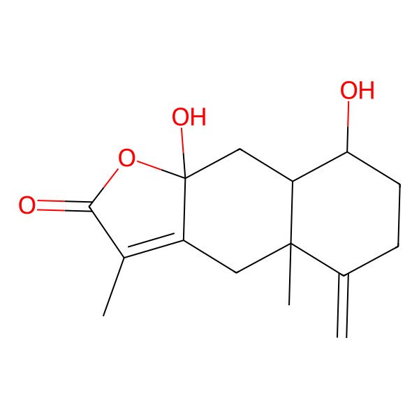 2D Structure of 8,9a-Dihydroxy-3,4a-dimethyl-5-methylidene-4,6,7,8,8a,9-hexahydrobenzo[f][1]benzofuran-2-one