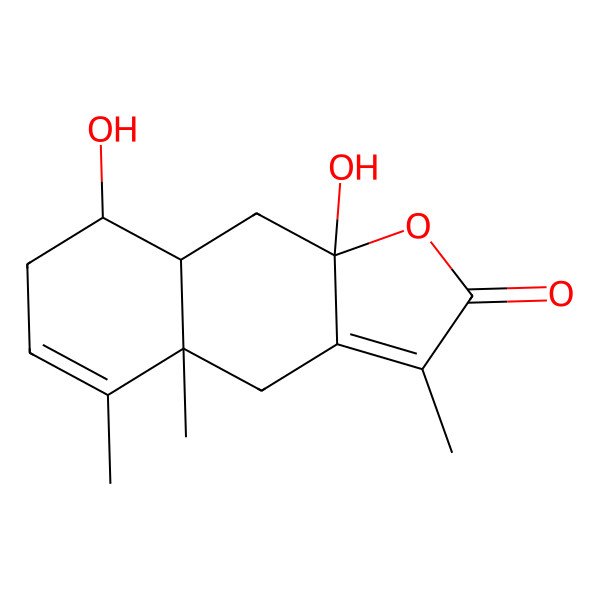2D Structure of 8,9a-dihydroxy-3,4a,5-trimethyl-7,8,8a,9-tetrahydro-4H-benzo[f][1]benzofuran-2-one