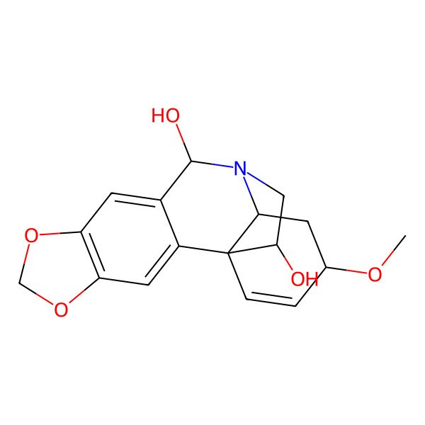 2D Structure of (1S,11R,13R,15S,18S)-15-methoxy-5,7-dioxa-12-azapentacyclo[10.5.2.01,13.02,10.04,8]nonadeca-2,4(8),9,16-tetraene-11,18-diol