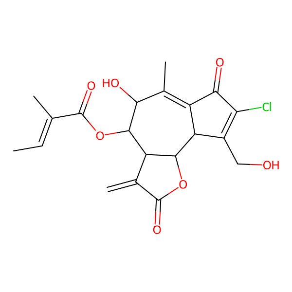 2D Structure of [8-chloro-5-hydroxy-9-(hydroxymethyl)-6-methyl-3-methylidene-2,7-dioxo-4,5,9a,9b-tetrahydro-3aH-azuleno[4,5-b]furan-4-yl] 2-methylbut-2-enoate