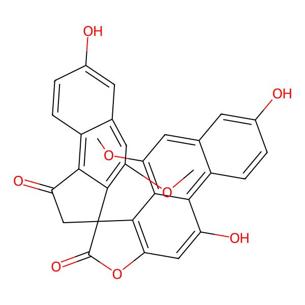 2D Structure of (3S)-7,7',10'-trihydroxy-4,4'-dimethoxyspiro[2H-cyclopenta[a]naphthalene-3,3'-naphtho[2,1-e][1]benzofuran]-1,2'-dione