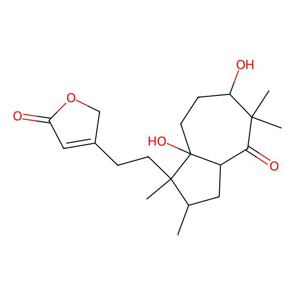 2D Structure of 3-[2-[(1R,2R,3aR,6S,8aR)-6,8a-dihydroxy-1,2,5,5-tetramethyl-4-oxo-2,3,3a,6,7,8-hexahydroazulen-1-yl]ethyl]-2H-furan-5-one