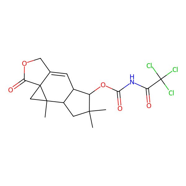 2D Structure of (3,6,6-trimethyl-13-oxo-12-oxatetracyclo[8.3.0.01,3.04,8]tridec-9-en-7-yl) N-(2,2,2-trichloroacetyl)carbamate