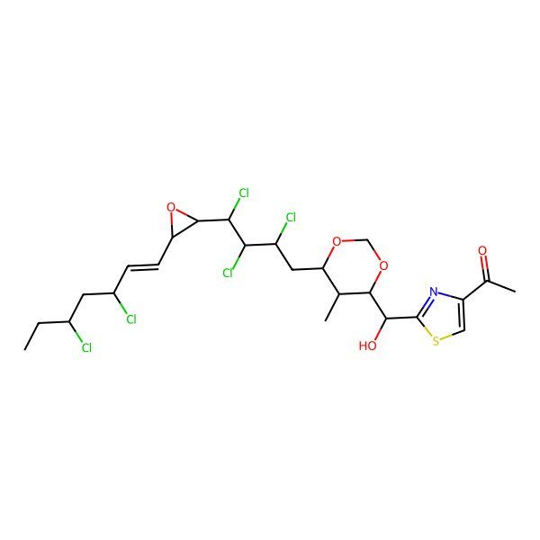 2D Structure of 1-[2-[Hydroxy-[5-methyl-6-[2,3,4-trichloro-4-[3-(3,5-dichlorohept-1-enyl)oxiran-2-yl]butyl]-1,3-dioxan-4-yl]methyl]-1,3-thiazol-4-yl]ethanone