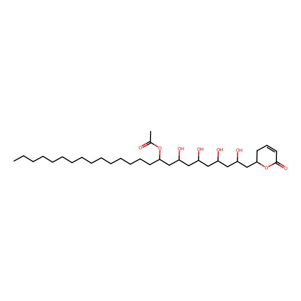 2D Structure of (2R,4R,6S,8S,10S)-2,4,6,8-tetrahydroxy-1-[(2R)-6-oxo-3,6-dihydro-2H-pyran-2-yl]pentacosan-10-yl acetate