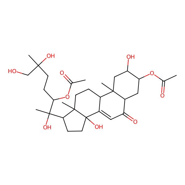 2D Structure of [(2S,3R,5R,9R,10R,13R,14S,17S)-17-[(2R,3R,6R)-3-acetyloxy-2,6,7-trihydroxy-6-methylheptan-2-yl]-2,14-dihydroxy-10,13-dimethyl-6-oxo-2,3,4,5,9,11,12,15,16,17-decahydro-1H-cyclopenta[a]phenanthren-3-yl] acetate
