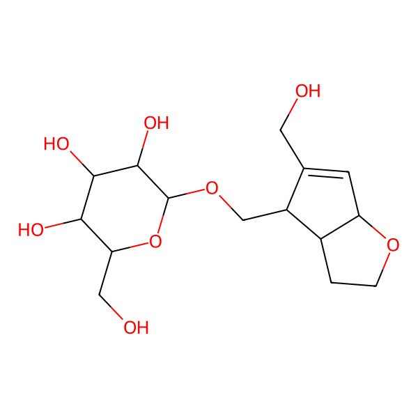 2D Structure of (2R,3R,4S,5S,6R)-2-[[(3aR,4S,6aR)-5-(hydroxymethyl)-3,3a,4,6a-tetrahydro-2H-cyclopenta[b]furan-4-yl]methoxy]-6-(hydroxymethyl)oxane-3,4,5-triol