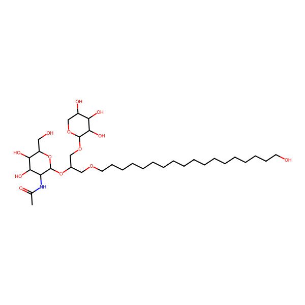 2D Structure of N-[(2S,3S,4S,5R,6S)-4,5-dihydroxy-6-(hydroxymethyl)-2-[(2R)-1-(18-hydroxyoctadecoxy)-3-[(2S,3R,4S,5R)-3,4,5-trihydroxyoxan-2-yl]oxypropan-2-yl]oxyoxan-3-yl]acetamide