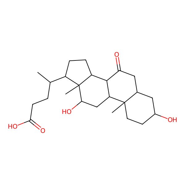 2D Structure of 4-(3,12-Dihydroxy-10,13-dimethyl-7-oxo-1,2,3,4,5,6,8,9,11,12,14,15,16,17-tetradecahydrocyclopenta[a]phenanthren-17-yl)pentanoic acid