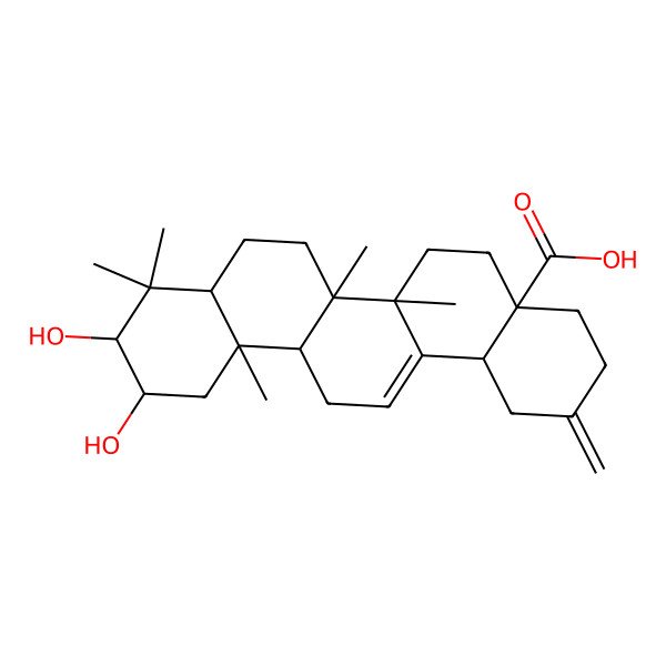 2D Structure of 10,11-Dihydroxy-6a,6b,9,9,12a-pentamethyl-2-methylidene-1,3,4,5,6,6a,7,8,8a,10,11,12,13,14b-tetradecahydropicene-4a-carboxylic acid