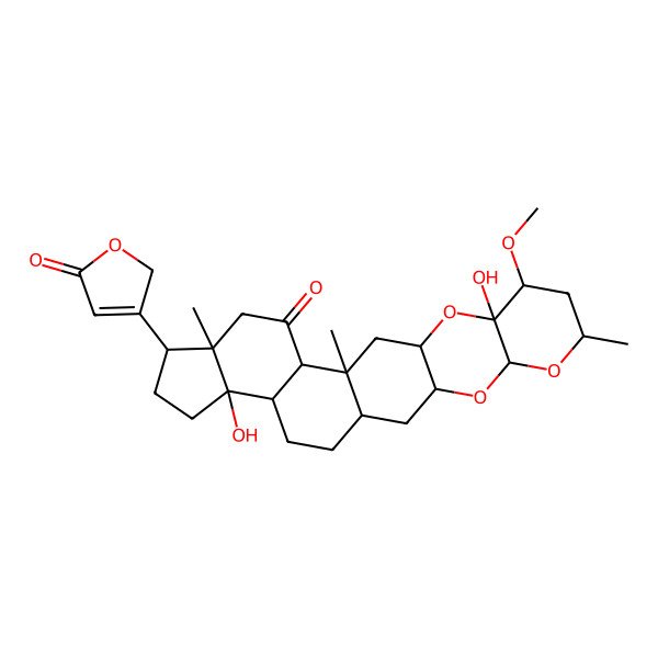2D Structure of (1R,3R,5S,7R,9R,10S,12R,14S,15S,18R,19S,22S,23R)-10,22-dihydroxy-9-methoxy-7,14,18-trimethyl-19-(5-oxo-2H-furan-3-yl)-4,6,11-trioxahexacyclo[12.11.0.03,12.05,10.015,23.018,22]pentacosan-16-one