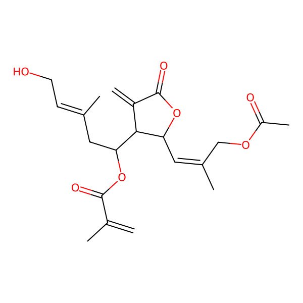 2D Structure of [(E,1R)-1-[(2R,3R)-2-[(E)-3-acetyloxy-2-methylprop-1-enyl]-4-methylidene-5-oxooxolan-3-yl]-5-hydroxy-3-methylpent-3-enyl] 2-methylprop-2-enoate