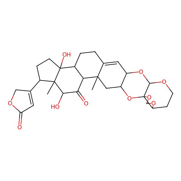 2D Structure of 6,11-dihydroxy-3,7-dimethyl-8-(5-oxo-2H-furan-3-yl)-18,20,24,26,28-pentaoxaheptacyclo[15.11.0.03,15.04,12.07,11.019,27.023,27]octacos-15-en-5-one