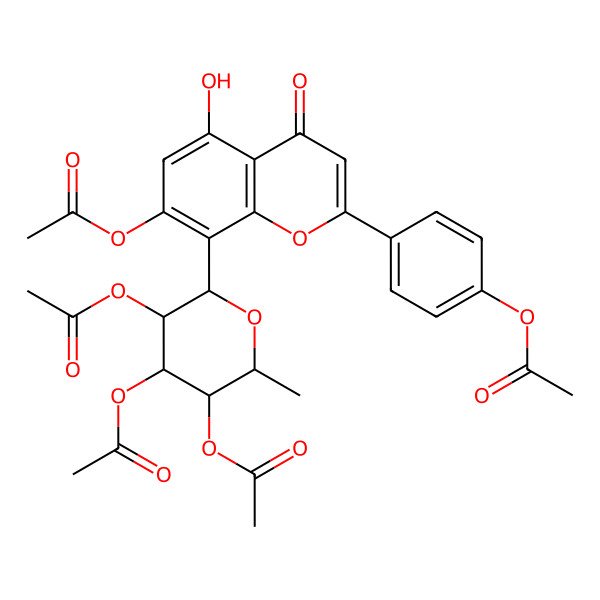 2D Structure of [4,5-Diacetyloxy-6-[7-acetyloxy-2-(4-acetyloxyphenyl)-5-hydroxy-4-oxochromen-8-yl]-2-methyloxan-3-yl] acetate