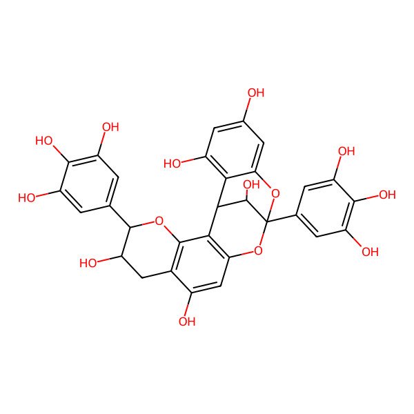 2D Structure of (1R,5R,6S,13S,21R)-5,13-bis(3,4,5-trihydroxyphenyl)-4,12,14-trioxapentacyclo[11.7.1.02,11.03,8.015,20]henicosa-2(11),3(8),9,15,17,19-hexaene-6,9,17,19,21-pentol