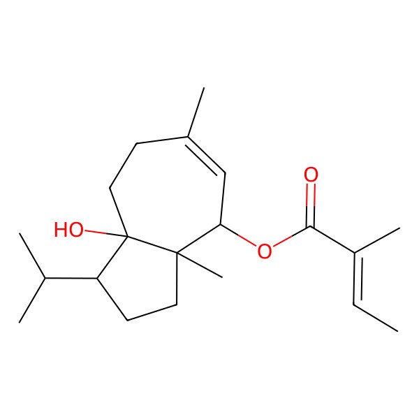 2D Structure of (8a-Hydroxy-3a,6-dimethyl-1-propan-2-yl-1,2,3,4,7,8-hexahydroazulen-4-yl) 2-methylbut-2-enoate