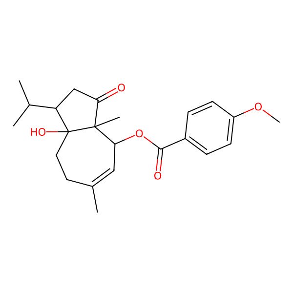 2D Structure of (8a-hydroxy-3a,6-dimethyl-3-oxo-1-propan-2-yl-2,4,7,8-tetrahydro-1H-azulen-4-yl) 4-methoxybenzoate 2D Structure of (8a-hydroxy-3a,6-dimethyl-3-oxo-1-propan-2-yl-2,4,7,8-tetrahydro-1H-azulen-4-yl) 4-methoxybenzoate
