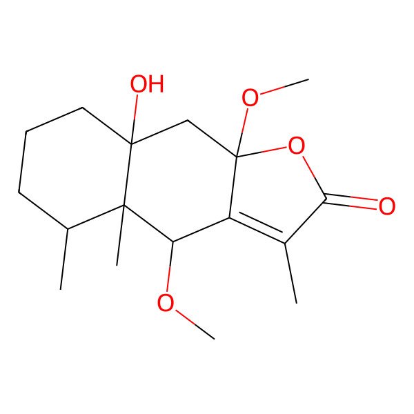 2D Structure of 8a-Hydroxy-4,9a-dimethoxy-3,4a,5-trimethyl-4,5,6,7,8,9-hexahydrobenzo[f][1]benzofuran-2-one