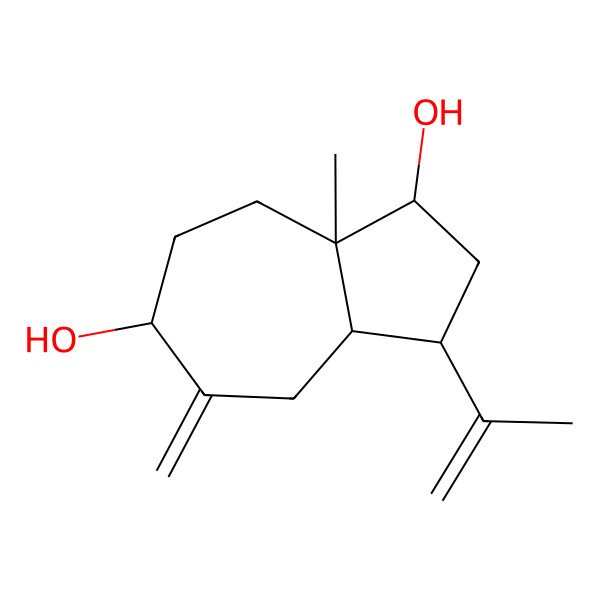 2D Structure of 8a-Methyl-5-methylidene-3-prop-1-en-2-yl-1,2,3,3a,4,6,7,8-octahydroazulene-1,6-diol