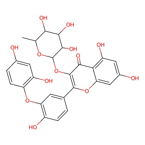 2D Structure of 2-[3-(2,4-Dihydroxyphenoxy)-4-hydroxyphenyl]-5,7-dihydroxy-3-(3,4,5-trihydroxy-6-methyloxan-2-yl)oxychromen-4-one