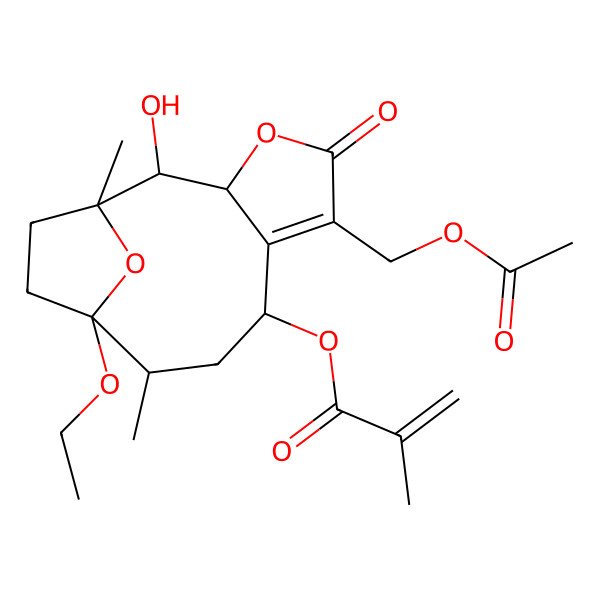 2D Structure of [(1S,2S,3S,8S,10R,11S)-6-(acetyloxymethyl)-11-ethoxy-2-hydroxy-1,10-dimethyl-5-oxo-4,14-dioxatricyclo[9.2.1.03,7]tetradec-6-en-8-yl] 2-methylprop-2-enoate