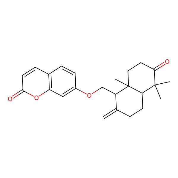 2D Structure of 7-[[(1S,4aS,8aR)-5,5,8a-trimethyl-2-methylidene-6-oxo-1,3,4,4a,7,8-hexahydronaphthalen-1-yl]methoxy]chromen-2-one