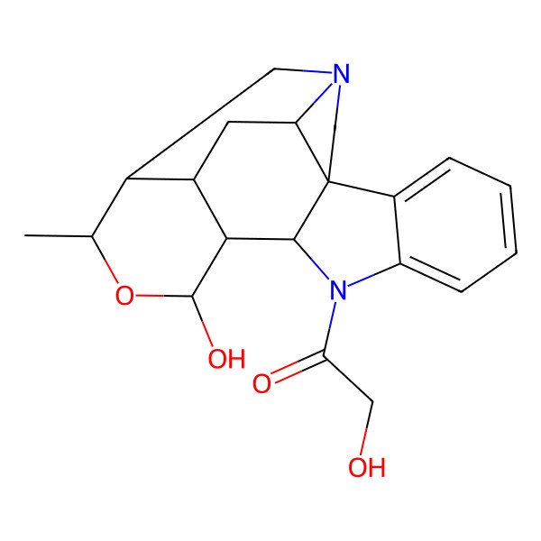 2D Structure of 2-hydroxy-1-[(4R,12S,13R,14S,16R,17S,18S,20S)-14-hydroxy-16-methyl-15-oxa-1,11-diazahexacyclo[15.3.1.04,12.04,20.05,10.013,18]henicosa-5,7,9-trien-11-yl]ethanone