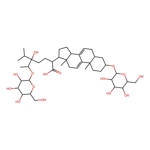 2D Structure of (2R,5R,6R)-2-[(3S,5R,10S,13R,14R,17R)-10,13-dimethyl-3-[(2S,3R,4S,5S,6R)-3,4,5-trihydroxy-6-(hydroxymethyl)oxan-2-yl]oxy-2,3,4,5,6,12,14,15,16,17-decahydro-1H-cyclopenta[a]phenanthren-17-yl]-5-hydroxy-5-propan-2-yl-6-[(2S,3R,4S,5S,6R)-3,4,5-trihydroxy-6-(hydroxymethyl)oxan-2-yl]oxyheptanoic acid