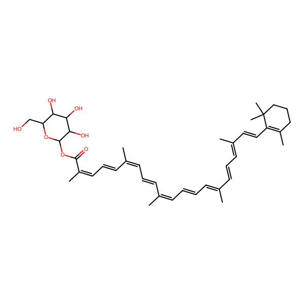 2D Structure of [3,4,5-Trihydroxy-6-(hydroxymethyl)oxan-2-yl] 2,6,10,15,19-pentamethyl-21-(2,6,6-trimethylcyclohexen-1-yl)henicosa-2,4,6,8,10,12,14,16,18,20-decaenoate