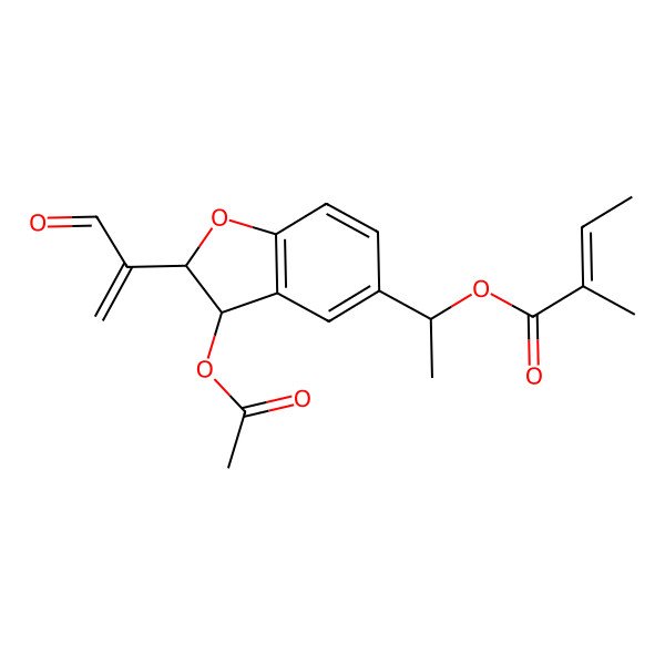 2D Structure of [(1R)-1-[(2S,3S)-3-acetyloxy-2-(3-oxoprop-1-en-2-yl)-2,3-dihydro-1-benzofuran-5-yl]ethyl] (E)-2-methylbut-2-enoate