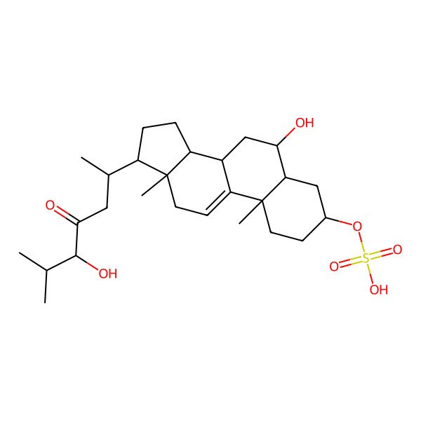 2D Structure of [(3S,5S,6S,8S,10S,13R,14S,17R)-6-hydroxy-17-[(2R,5R)-5-hydroxy-6-methyl-4-oxoheptan-2-yl]-10,13-dimethyl-2,3,4,5,6,7,8,12,14,15,16,17-dodecahydro-1H-cyclopenta[a]phenanthren-3-yl] hydrogen sulfate