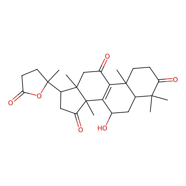 2D Structure of (5R,7S,10S,13R,14R,17S)-7-hydroxy-4,4,10,13,14-pentamethyl-17-[(2R)-2-methyl-5-oxooxolan-2-yl]-1,2,5,6,7,12,16,17-octahydrocyclopenta[a]phenanthrene-3,11,15-trione